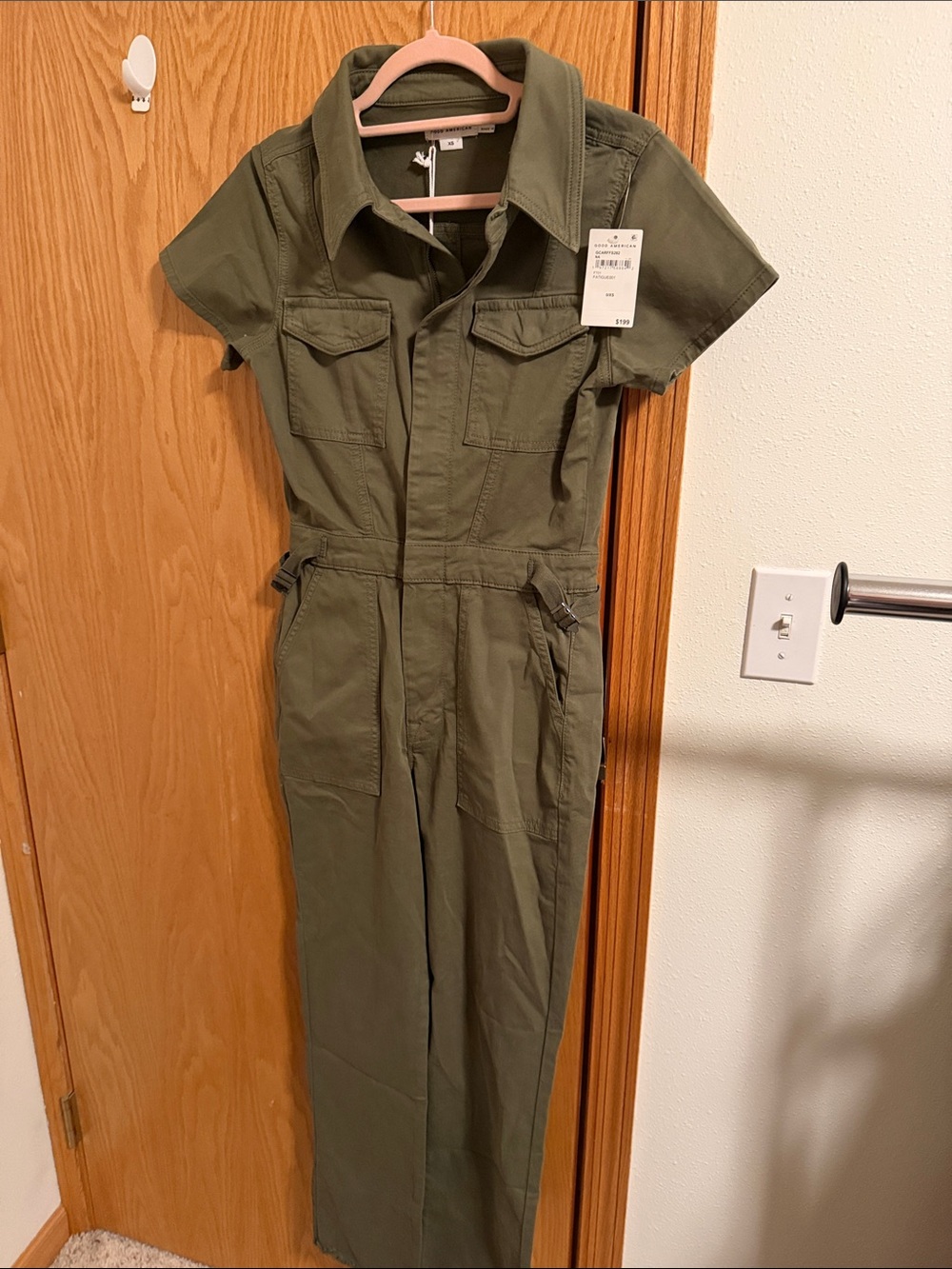 Good American Olive Utility Short-Sleeve Jumpsuit